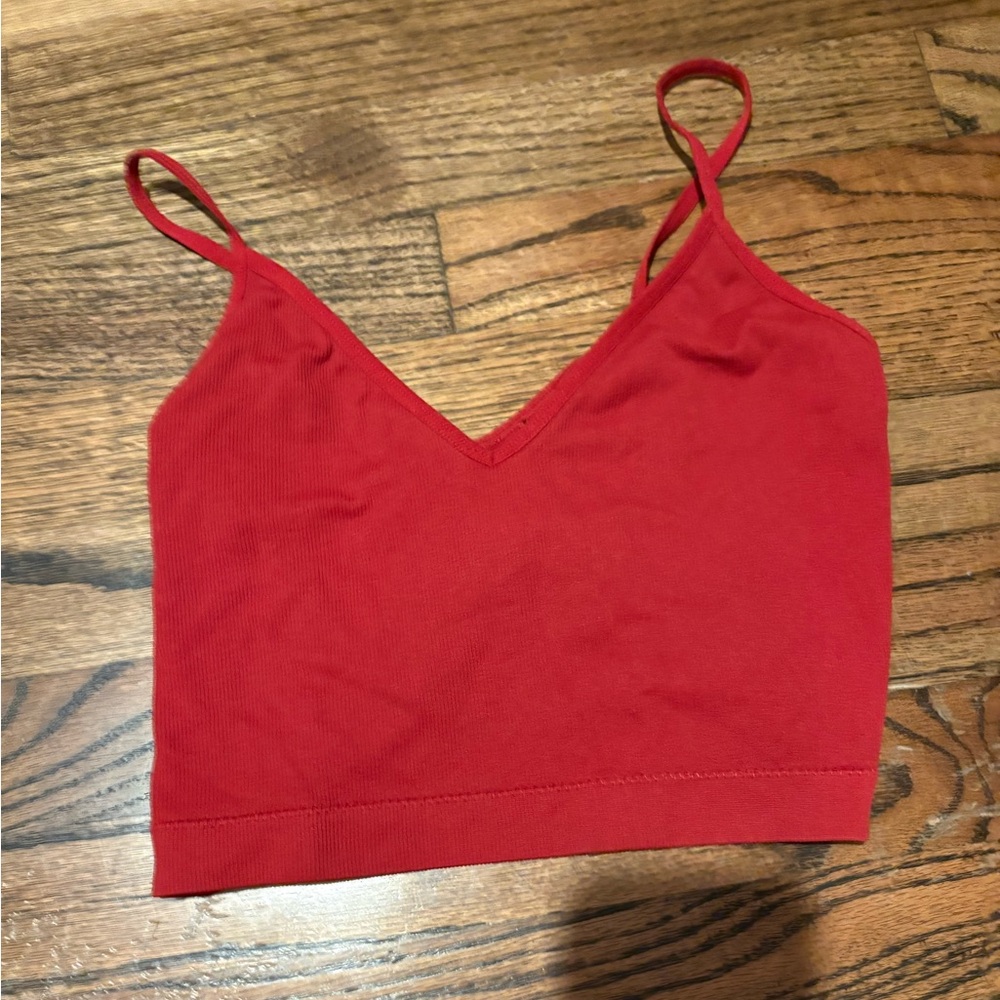 Red V-Neck Women's Top